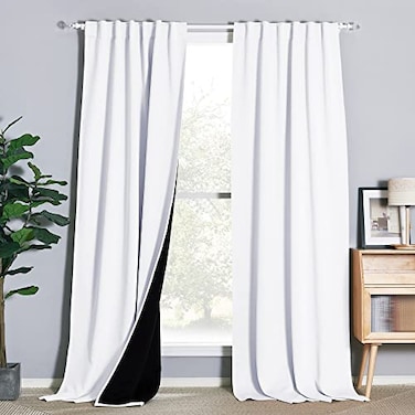 NICETOWN Full Shading Curtains for Windows Super HeavyDuty Black Lined Blackout Drapes with Rod Pocket Back Tab for Bedroom Privacy Assured Window Treatment White Pack of 2 52 W x 108 L