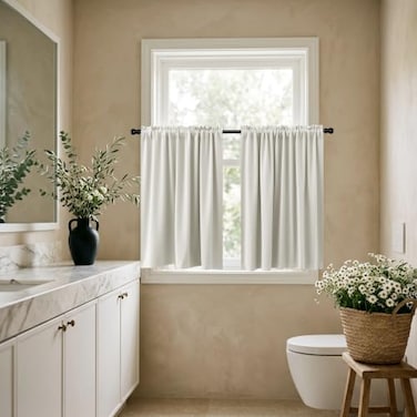 KOUFALL Cafe Curtains 36 Inch Length for KitchenFarmhouse Semi Blackout Boho Small Window Curtains for Bathroom Bedroom 34x36 in Long Cream Beige