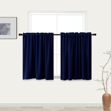 KOUFALL Blue Bathroom Curtains WindowShort Blackout Small Kids Curtains for Boys Bedroom36 Inch LengthNavy Blue