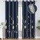 Estelar Textiler Elegant Palm Tree Leaf and Wheat Pattern Blackout Curtains Foil Print Light Blocking Window Curtain Panel Drapes for Living Room Navy Blue 52Wx108L 2 Panels