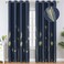 Estelar Textiler Elegant Palm Tree Leaf and Wheat Pattern Blackout Curtains Foil Print Light Blocking Window Curtain Panel Drapes for Living Room Navy Blue 52Wx108L 2 Panels