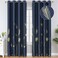Estelar Textiler Elegant Palm Tree Leaf and Wheat Pattern Blackout Curtains Foil Print Light Blocking Window Curtain Panel Drapes for Living Room Navy Blue 52Wx108L 2 Panels