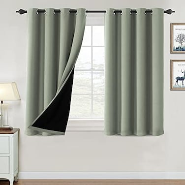 H.VERSAILTEX HVERSAILTEX 100 Blackout Curtains for Bedroom Thermal Insulated Blackout Curtains 45 inch Length Full Light Blocking Window Drapes for Living Room with Black Liner 2 Panels Light Sage