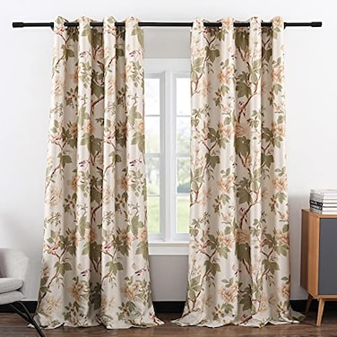 VOGOL Floral Blossoming Blackout Curtains Room Darkening Curtains Window Panel Drapes for BedroomLiving Room Thermal Insulated Grommet Top Curtains 60 x 106 2 Panels