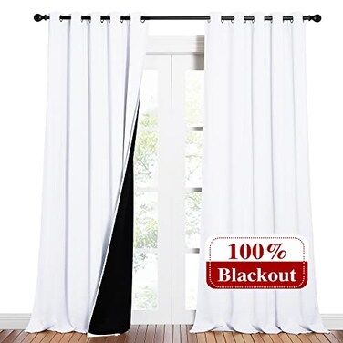 NICETOWN Full Shading Cold Blocking Curtains for Windows Super HeavyDuty Black Lined Blackout Curtains for Bedroom Privacy Assured Window Treatment White Pack of 2 62 inches W x 95 inches L