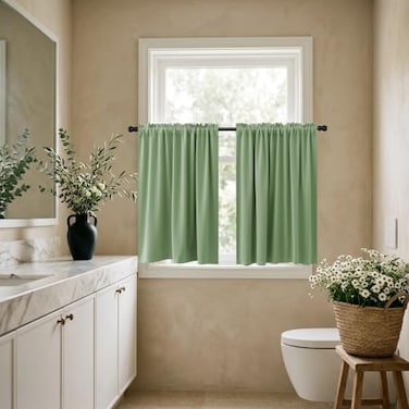 KOUFALL Kitchen Curtains 30 Inch LengthNot See Through Blackout Window Curtain Panels for BathroomSage Green