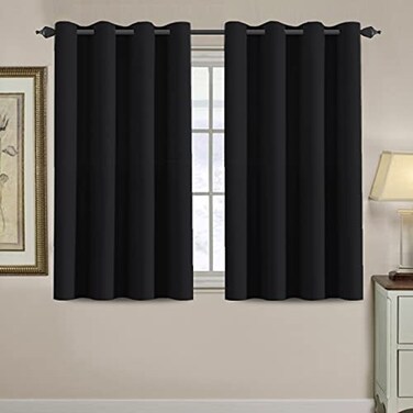 H.VERSAILTEX HVERSAILTEX Blackout Curtain for Living Room Small Window Kitchen Blackout Curtains 45 inch Length Energy Saving Solid Grommet Blackout Drape One Panel Jet Black 52 W x 45 L