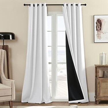 Rutterllow 100 Blackout Curtain Panels 84 inches 2 Panel Sets Heat and Full Light Blocking Drapes with Grommets for Bedroom Thermal Insulated Window Treatment Drapes for Nursery Greyish White 52Wx84L