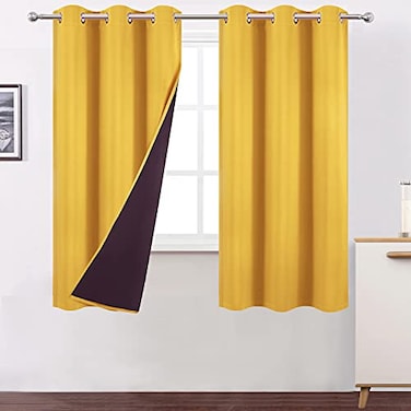 LEMOMO 100 Blackout Curtains 40 x 63 InchYellow Curtains 2 Panels with Black LinerDouble Layer Full Room Darkening Curtains for Living Room