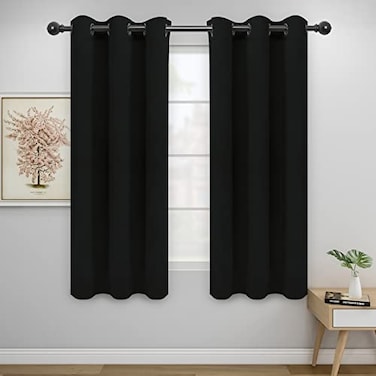 Easy-Going EasyGoing Blackout Curtains for Bedroom Solid Thermal Insulated Grommet and Noise Reduction Window Drapes Room Darkening Curtains for Living Room 2 Panels46x63 in Black