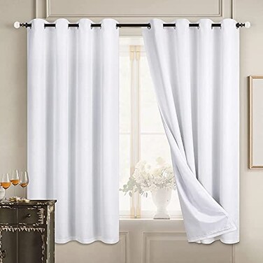 Diraysid 100 Blackout Curtains White Linen Curtains for Bedroom Grommet Thermal Insulated Room Darkening Drapes 2 Panels W52 x L72 Inch
