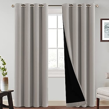 PrinceDeco 100 Blackout Window Curtain Panels Heat and Cold Blocking Drapes with Black Liner for Bedroom Full Light Blocking Curtain Drapes with Black Liner 2 Panels 52x84 inch Simply Taupe