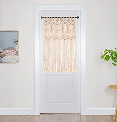 Hysunland French Door Window Curtains Handmade Macrame Side Window Curtain with Taasels Creation Privacy Semi Sheerness 236 40
