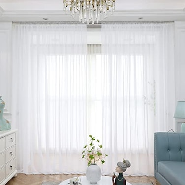 ABCHOME Sheer White Curtains 63 Inches Long Window White Sheer Curtain 2 Panels Sheer Curtains Bedroom Children Living Room Yard