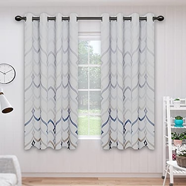 Easy-Going EasyGoing Printed Blackout Curtains for Bedroom Gradient Line Color Noise Reduction Curtain Drapes Light Blocking Thermal Insulated Grommet Curtain 2 Panels 52 x 63 in Blue