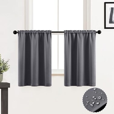 XTMYI Basement Window Curtains 30 Inch Length Durable Waterproof Short Blackout Small Window Curtains for Kitchen Bathroom RV Blinds Grey