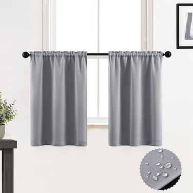 XTMYI Medium Gray Curtains for Kids RoomBlackout Heavy Polyester Short Blinds for Boys Bedroom Small Window30 Inch LengthLight Grey