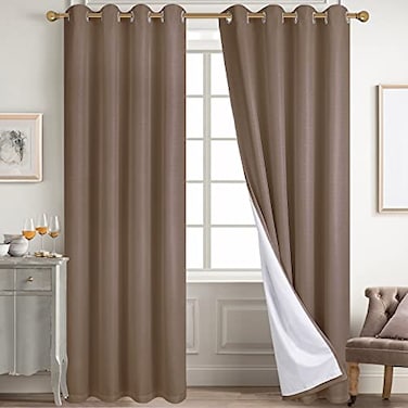 Diraysid 100 Blackout Curtains Cappuccino Linen Curtains for Bedroom Grommet Thermal Insulated Room Darkening Drapes 2 Panels W52 x L84 Inch