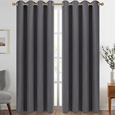 Diraysid Grey Grommet Blackout Curtains for Bedroom Thermal Insulated Room Darkening Curtains Drapes 52 x 84 2 Panels