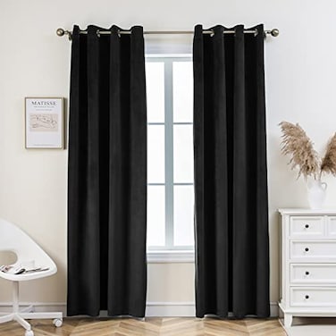 PLEASANT BOULEVARD Velvet Curtains 2 Panels Elegant Living Room Bedroom Window Drape Curtain Grommet Eyelet Style 52 W x 95 L Black