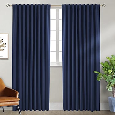 BGment Navy Blue Elegant Blackout Curtains 70 x 84 inch Rod Pocket and Back Tab Thermal Insulated Room Darkening Curtains for Living Room 2 Window Curtain Panels