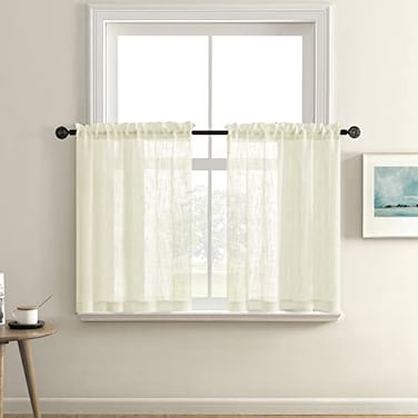 XTMYI Semi Sheer Curtains Tier 24 Inch Length for 25x24 Basement Window Set of 2 Panels Short Light Beige Off White Farmhouse Curtains for Dining Room Kitchen Bathroom Modern Boho Bedroom Decor Ivory