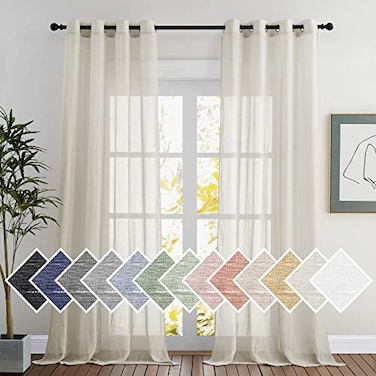 NICETOWN polyester Curtains for Windows 96 inch Length Grommet Semi Sheer Vertical Drapes Privacy with Light Filtering for BedroomLiving Room Natural W52 x L96 2 Pieces
