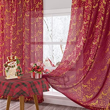 XTMYI Christmas Curtains for Living RoomRed Curtains 84 Inch Length 2 Panels SetCortinas De Navidad para Sala