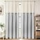 BLEUM CADE Farmhouse Curtains for Living Room Boho Rustic Bedroom Curtains with Buttons Cotton Linen Grey Stripe Country Window Curtain Panels Back Tab Drapes for Windows 52 x 84 Inch 2 Panels
