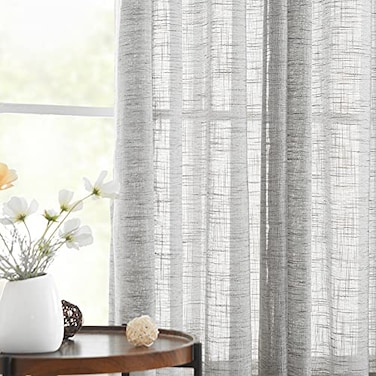 Treatmentex Semi Sheer Grey Curtains for Living Room 84 inch Long Linen Textured Sheer Window Panels for Bedroom Light Filtering Rustic Curtain Drapes Rod Pocket 52 W 2 Panels