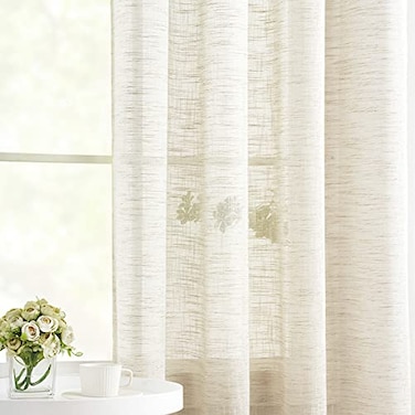 Treatmentex Faux Linen Sheer Curtains 45inch Natural Beige Semi Sheer Curtain Panels for Small Windows Rustic Farmhouse Light Filtering Window Treatment Set Rod Pocket 2pcs 52 Width