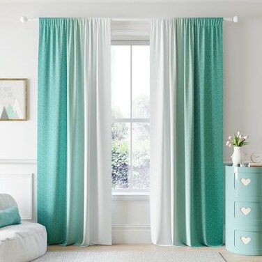 Geomoroccan Ombre 100 Blackout Curtains 108 Inches Long 2 Panels for Bedroom Living Teal White Gradient Patterned Light Blocking Thermal Insulated Rod Pocket Window Treatment Drapes