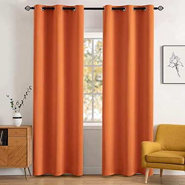 MIULEE 2 Panels Orange Blackout Curtains Room Darkening Thermal Insulated Fall Drapes Solid Window Treatment Set Grommet Top Light Blocking Curtain for Living RoomBedroom 42x84 inch