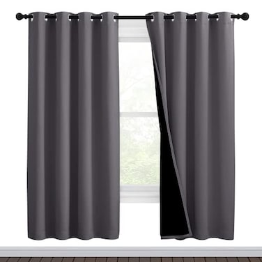 NICETOWN Grey Full Shade Curtain Panels Pair of Thermal Insulated Energy Efficiency Blackout Curtains for Living Room Windows Lined Silky Performance Window Dressing 46 Wide x 72 Long Gray
