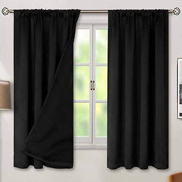 BGment Thermal Insulated 100 Blackout Curtains for Bedroom with Black Liner Double Layer Full Room Darkening Noise Reducing Rod Pocket Curtain 52 x 63 Inch Black 2 Panels