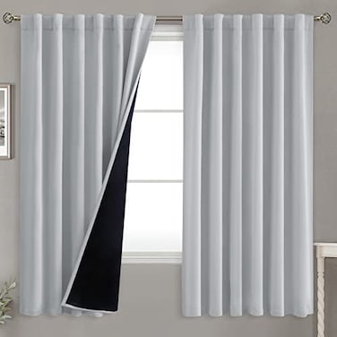 BGment Light Grey 100 Blackout Curtains 63 Inches Long with Reducing Noise Liner Soundproof Curtains Rod Pocket Back Tab Room Darkening Window Curtain for Bedroom 2 Panels Each 52 x 63 Inch