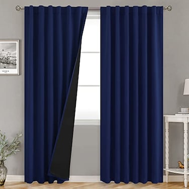BGment Navy Blue 100 Blackout Curtains 84 Inches Long with Reducing Noise Liner Rod Pocket and Back Tab Double Layer Full Room Darkening Window Curtain for Bedroom 2 Panels Each 52 x 84 Inch