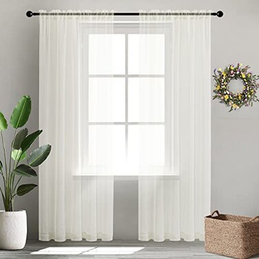 XTMYI 80 Inches Long Sheer Curtains for Living Room 2 Panels SetFit for 78 in Boho Bedroom Closet DoorCream Ivory Off White