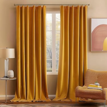 MIULEE Velvet Curtains 84 inches 2 Panels Luxury Blackout Curtains for Bedroom Living Room Thermal Insulated Fall Decor Super Soft Window Drapes Rod Pocket Back Tab Mustard Yellow