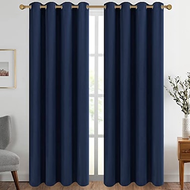Diraysid Navy Blue Grommet Blackout Curtains for Bedroom Thermal Insulated Room Darkening Curtains Drapes 52 x 95 inch 2 Panels