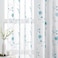HOMEIDEAS White and Blue Embroidered Floral Sheer Curtains 63 Inch Length 2 Panels Flower Pattern Semi Sheer Window Curtains for Bedroom Living Room
