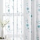 HOMEIDEAS White and Blue Embroidered Floral Sheer Curtains 63 Inch Length 2 Panels Flower Pattern Semi Sheer Window Curtains for Bedroom Living Room