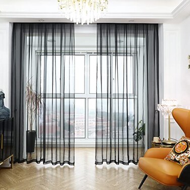 MIANBO Black Sheer Curtains 84 Inches Length 2 Panels Set Window Sheer Curtains Basic Rod Pocket for Bedroom Children Living Room Yard Kitchen