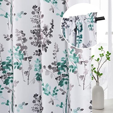 H.VERSAILTEX HVERSAILTEX Floral Curtains 63 Inches Long Printed Pattern Room Darkening Curtains for Bedroom Rod Pocket Window Treatment Curtains 2 Panels Classical Floral Grey and Turquoise