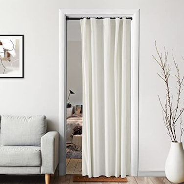 XTMYI Off WhiteIvory Velvet Sliding Closet Door Curtain Without Door 48x80Modern Elegant Light Blocking Solid Crushed Room Darkening Curtains for Bedroom 80 Inches Long 1 Panel Cream