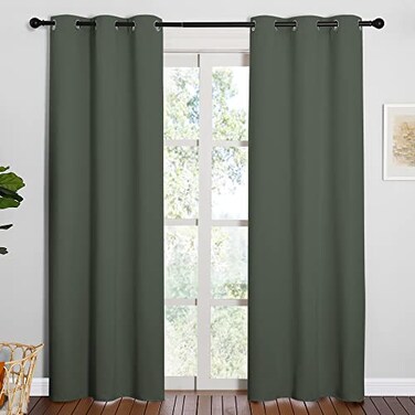 NICETOWN Window Treatment Thermal Insulated Solid Grommet Blackout CurtainsDrapes for Bedroom Dark Mallard Set of 2 Panels 42 by 84 Inch