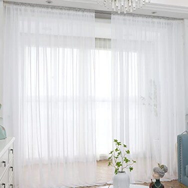 L&TEC LTEC Window White Sheer Curtains 63 Inches Long 2 Panels Sheer White Curtains Basic Rod Pocket Panel for Bedroom Children Living Room Yard Kitchen White 52 W x 63 L 2 pcs