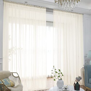 L&amp;TEC LTEC Window Beige Sheer Curtains 63 Inches Long 2 Panels Sheer Curtain Basic Rod Pocket Panel for Bedroom Children Living Room Yard Kitchen Beige 52 W x 63 L 2 pcs