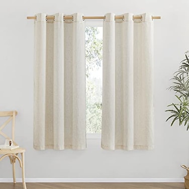 NICETOWN Thick Linen Blend Curtains Flax Textured for Bedroom Rustic Grommet Semi Sheer Privacy Added Window Curtains Drapes Light Filtering for Nursery Natural W42 x L63 Set of 2