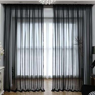 L&TEC LTEC Window Black Sheer Curtains 84 Inches Long 2 Panels Sheer Curtain Basic Rod Pocket Panel for Bedroom Children Living Room Yard Kitchen Black 52 W x 84 L 2 pcs
